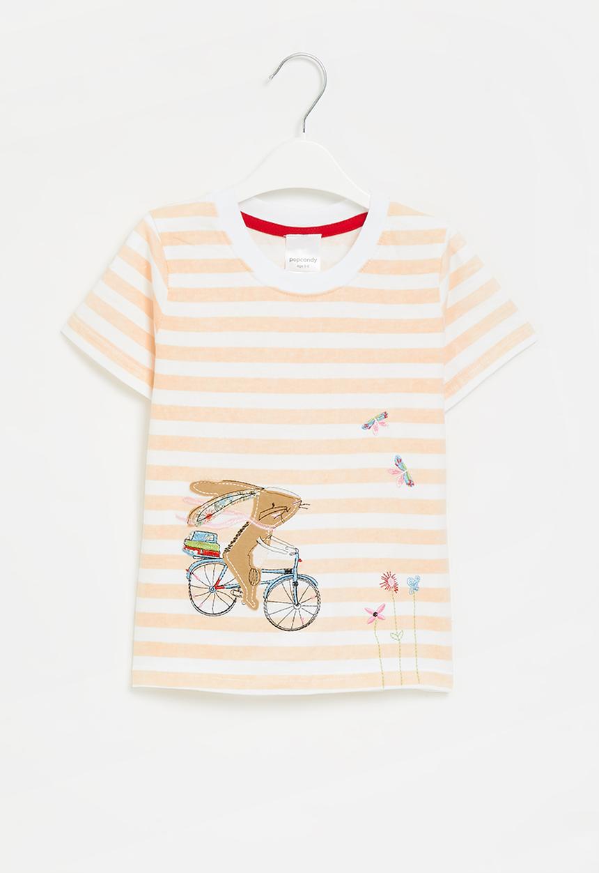 Pop Candy - Stripe tee - peach & white