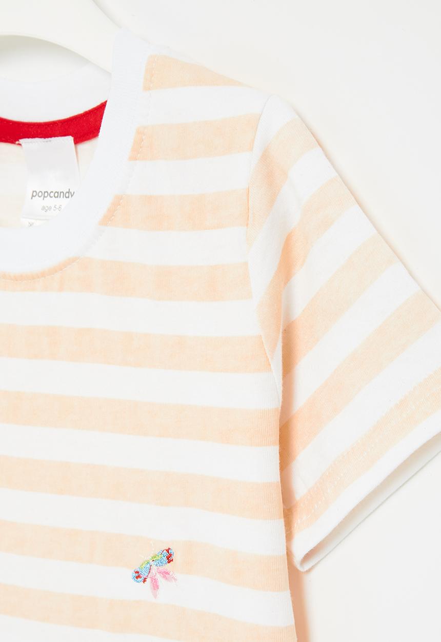 Pop Candy - Stripe tee - peach & white