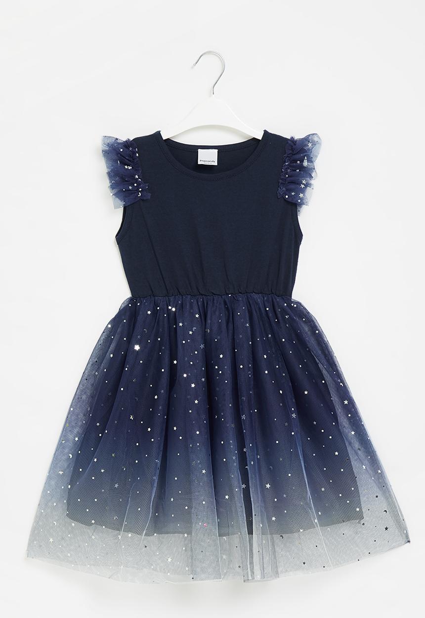 Pop Candy - Girls star mesh dress - navy