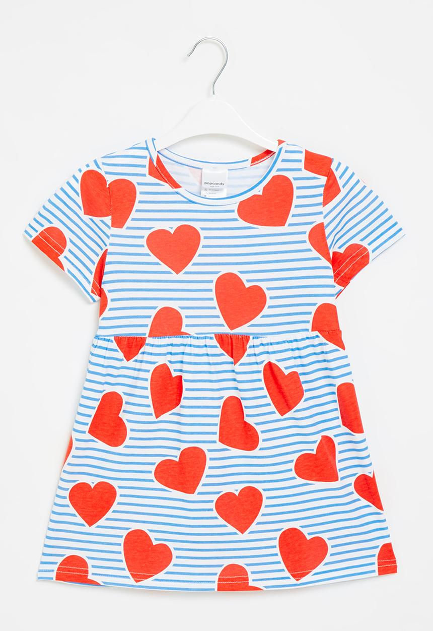 Pop Candy - Girls hearts & stripe dress - blue & red