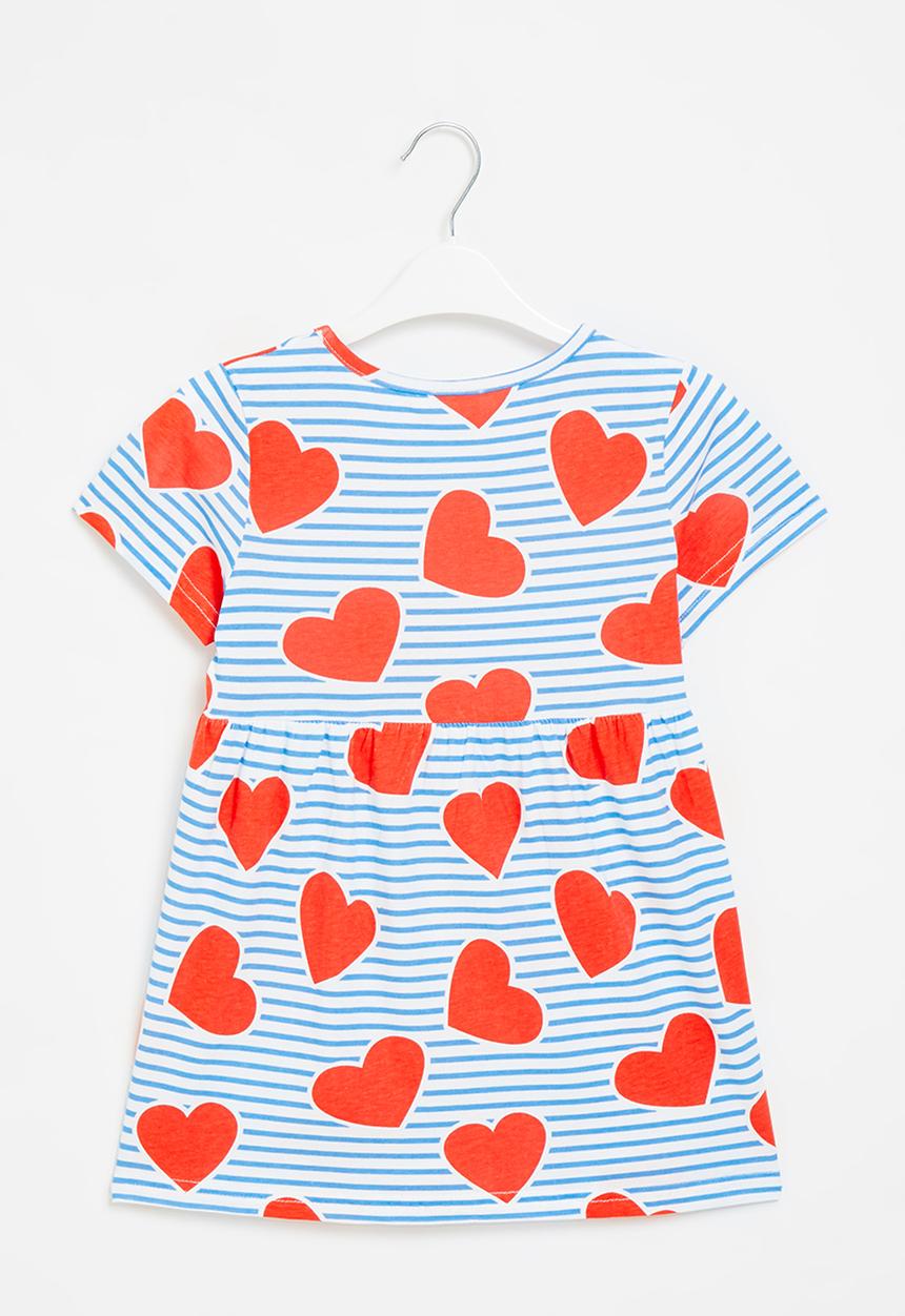 Pop Candy - Girls hearts & stripe dress - blue & red
