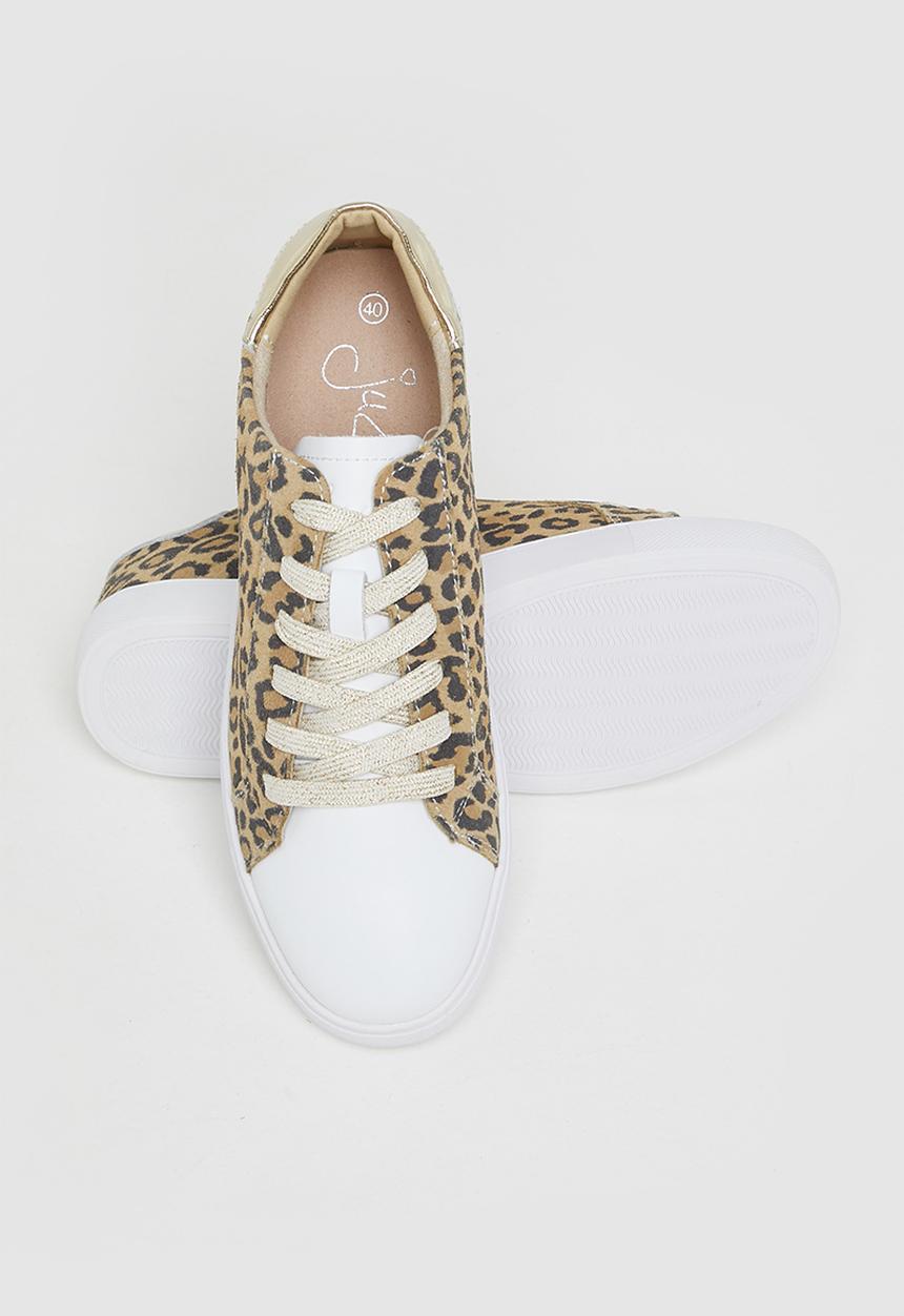 Julz - Dylan leather sneaker - tan & white 