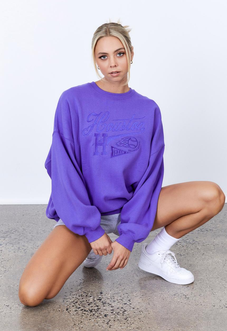 Factorie - Slouchy premium graphic crew - blue iris/houston