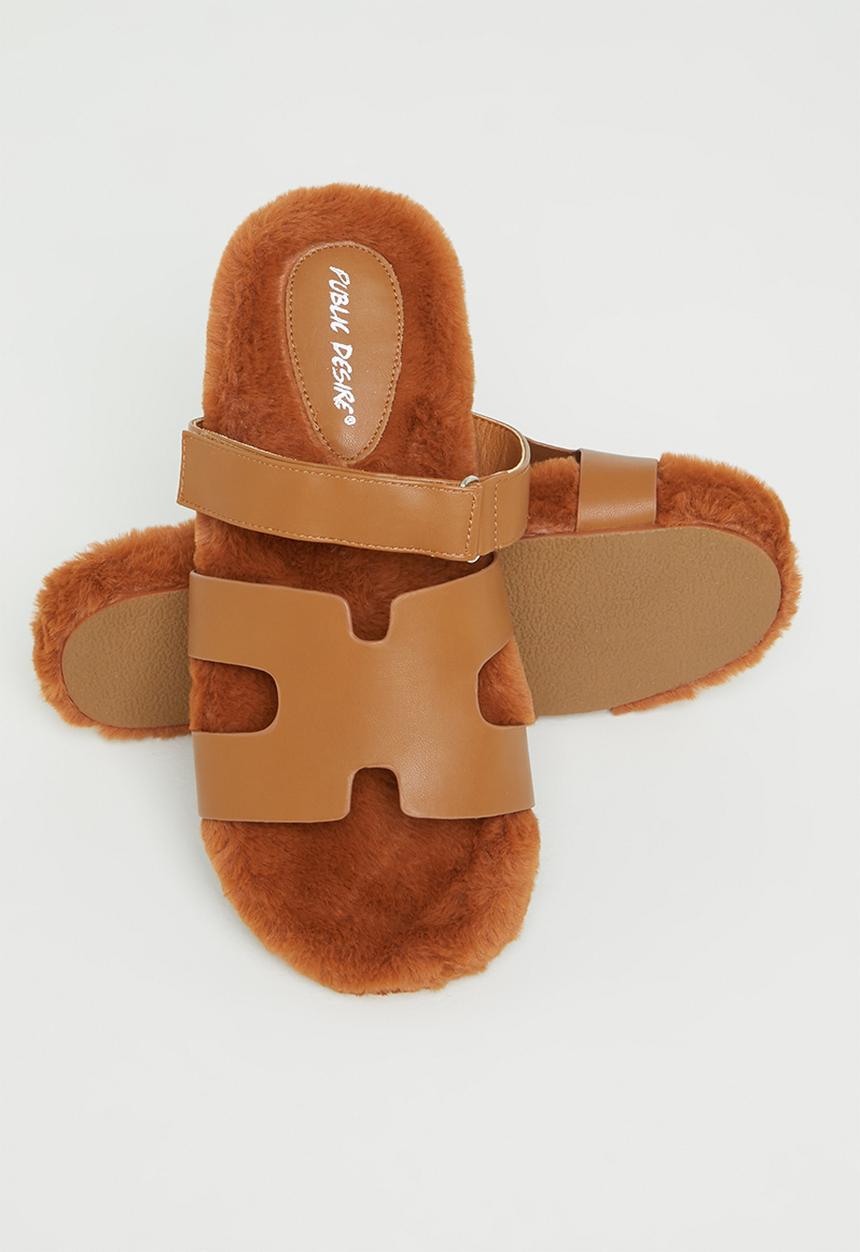 Public Desire - Hot fuzz slipper - tan borg