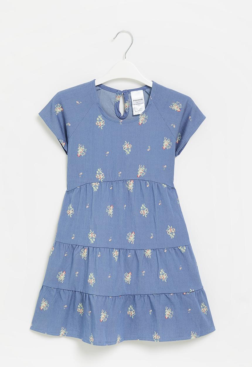 Pop Candy - Girls denim tiered dress - blue