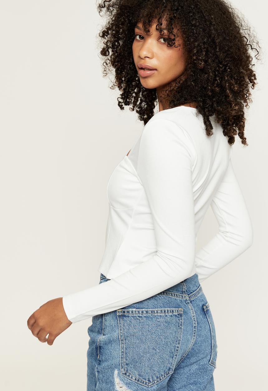 Supré  - Sydney long sleeve hook and eye top - white
