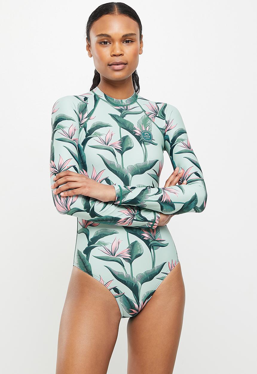 Lizzy - Anabette long sleeve swimsuit - olive jungle strelitzia