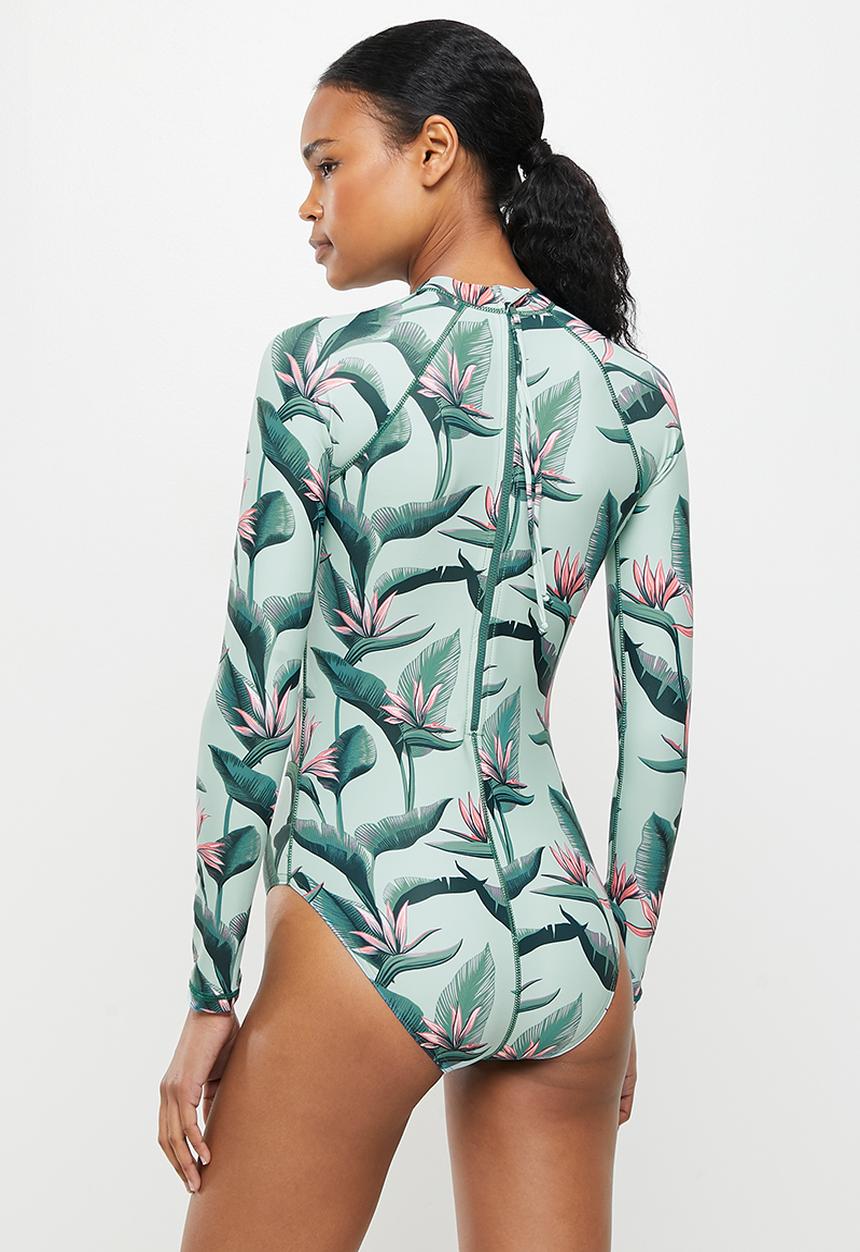 Lizzy - Anabette long sleeve swimsuit - olive jungle strelitzia