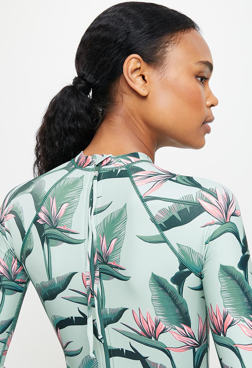Lizzy - Anabette long sleeve swimsuit - olive jungle strelitzia