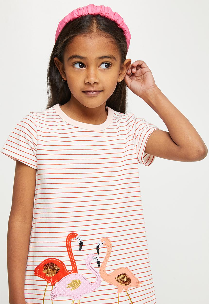 Pop Candy - Girls stripe flamingo dress - multi