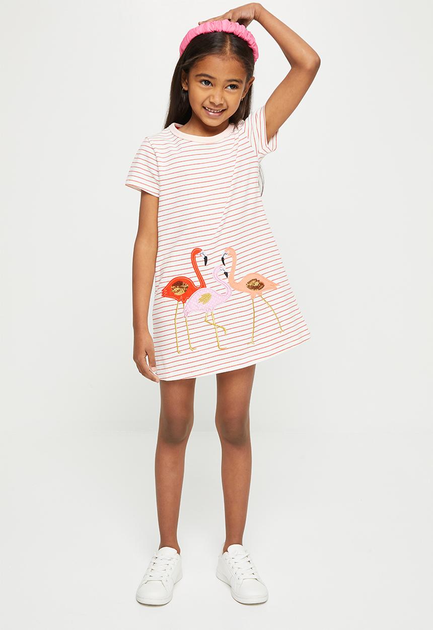 Pop Candy - Girls stripe flamingo dress - multi
