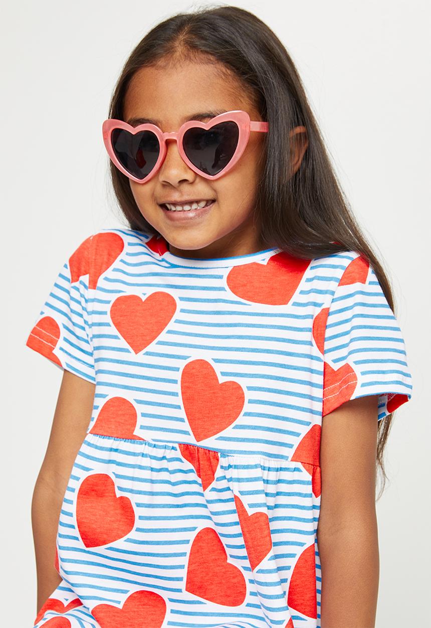 Pop Candy - Girls hearts & stripe dress - blue & red