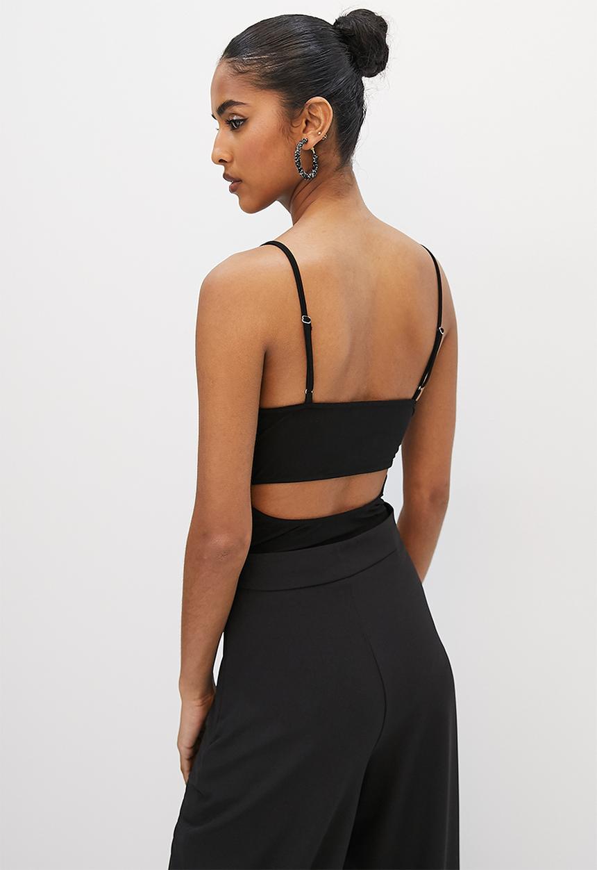 VELVET - Strappy square neck bodysuit with open back - black