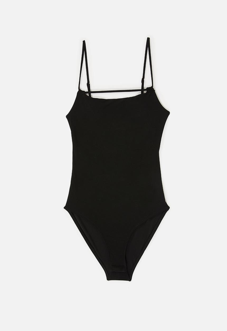 VELVET - Strappy square neck bodysuit with open back - black