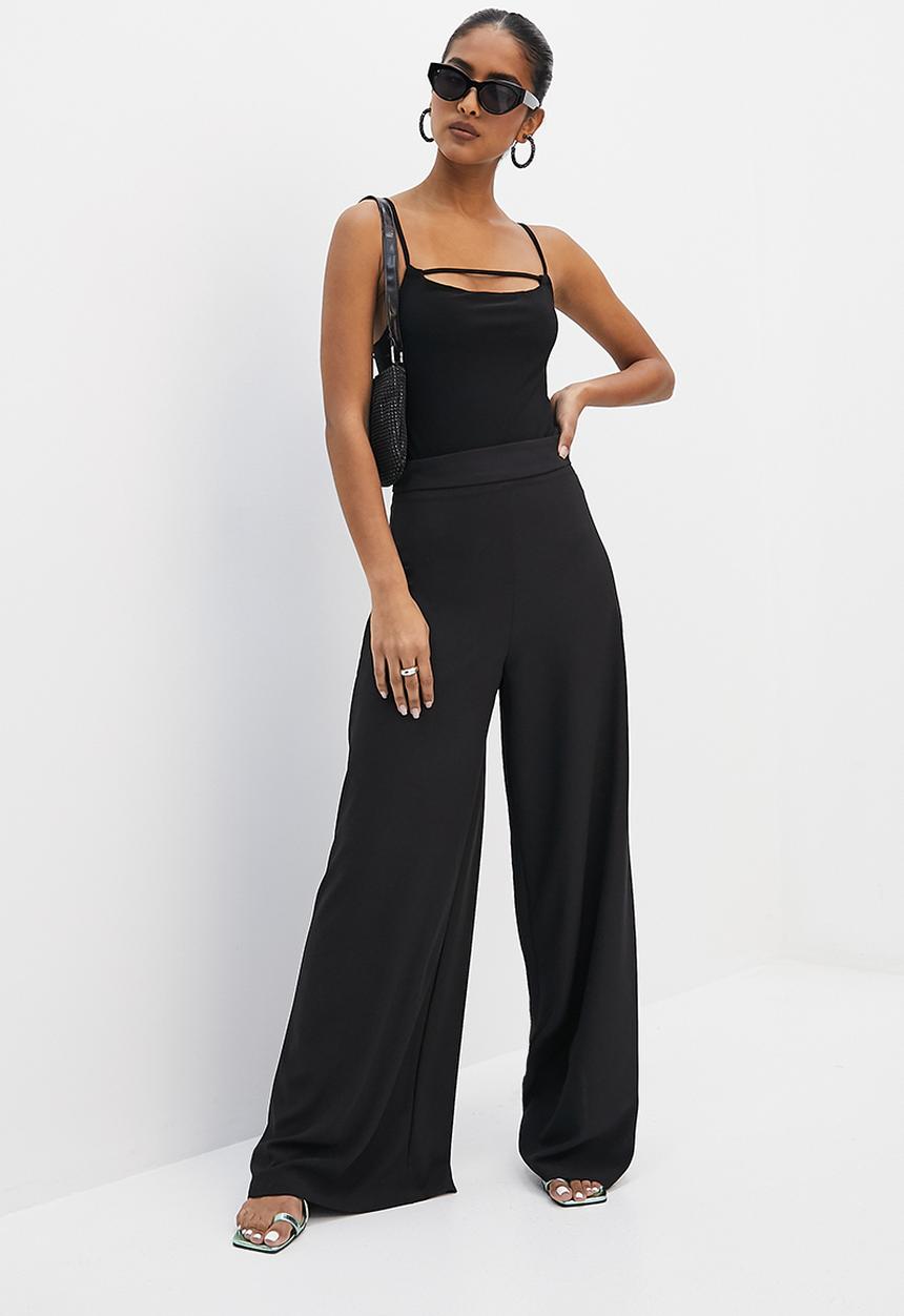 VELVET - Strappy square neck bodysuit with open back - black