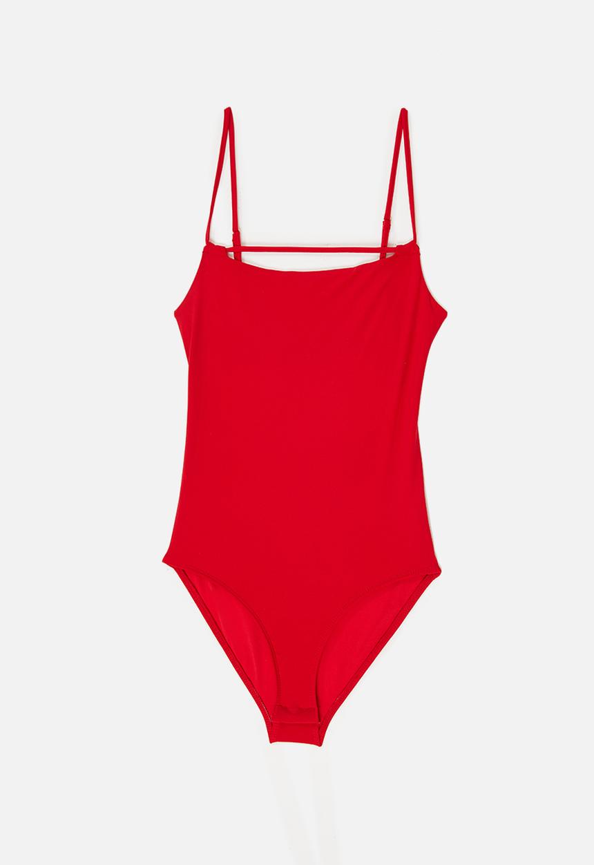 VELVET - Strappy square neck bodysuit with open back - red
