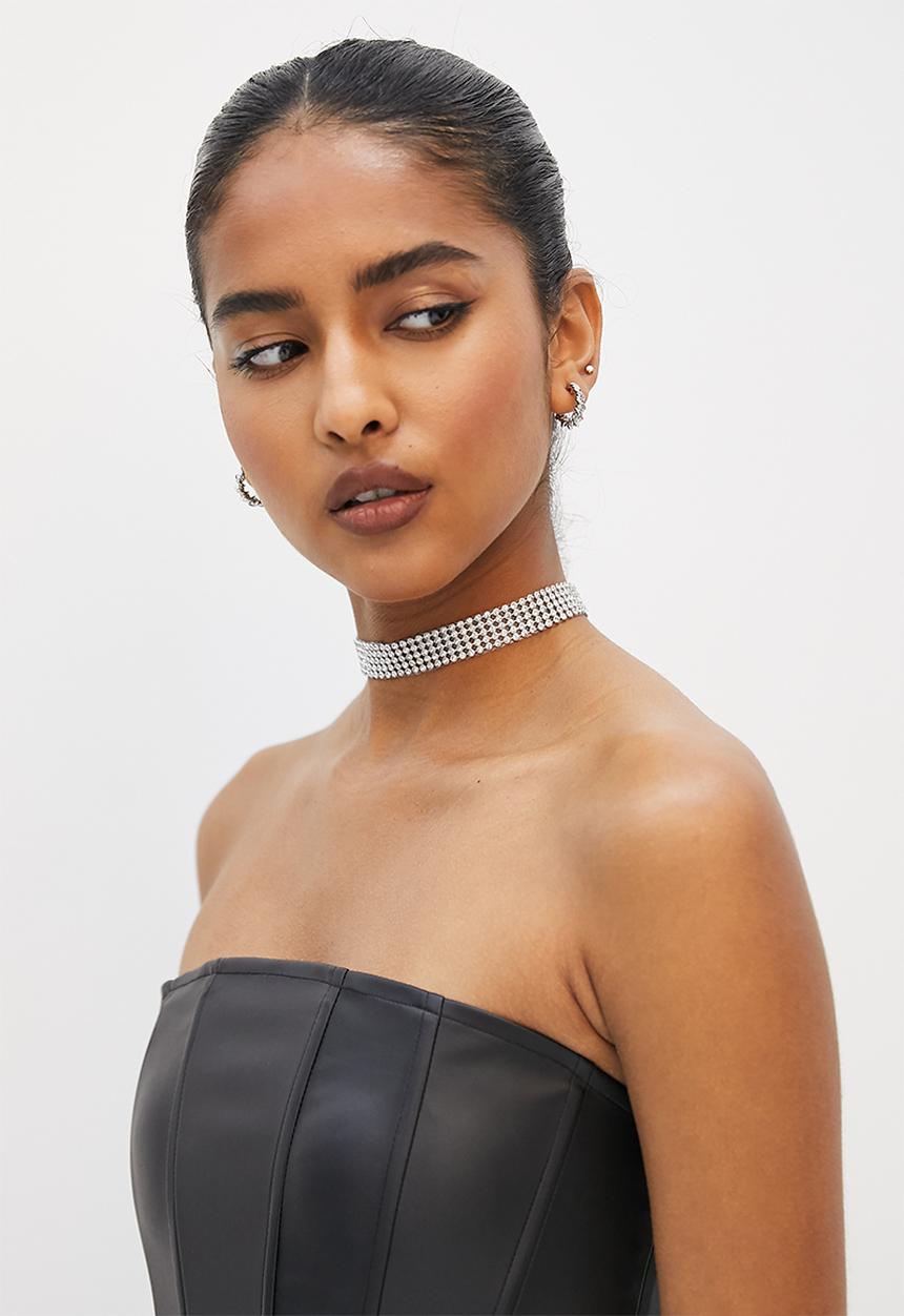 VELVET - Pu corset cropped top - black