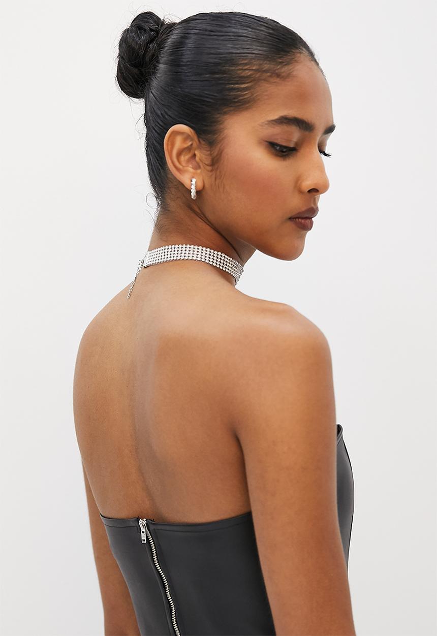 VELVET - Pu corset cropped top - black