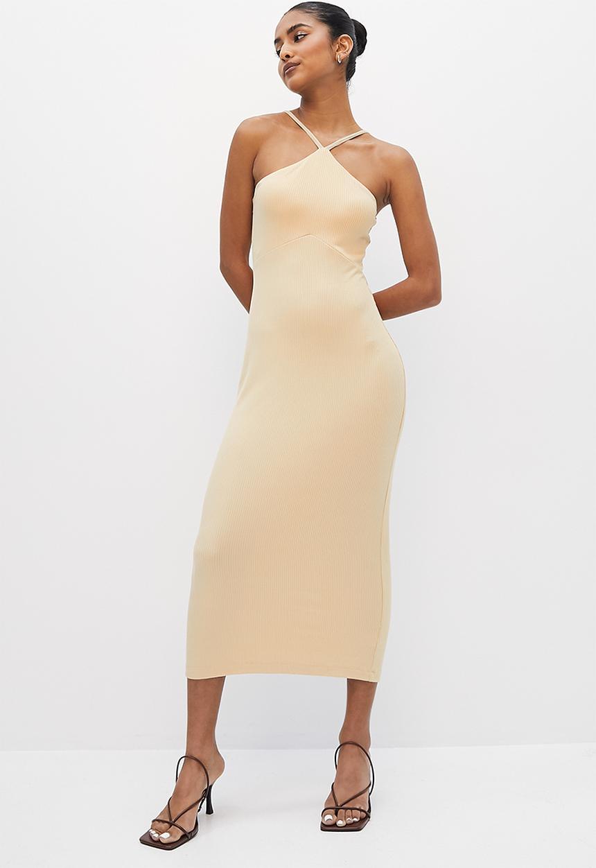 VELVET - Halter dressy rib column midi dress - stone