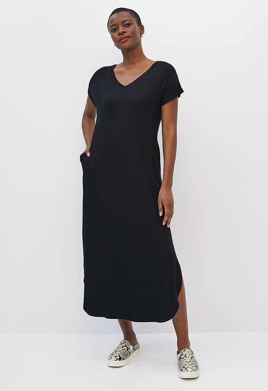 edit - Grown on curved hem knit maxi - black