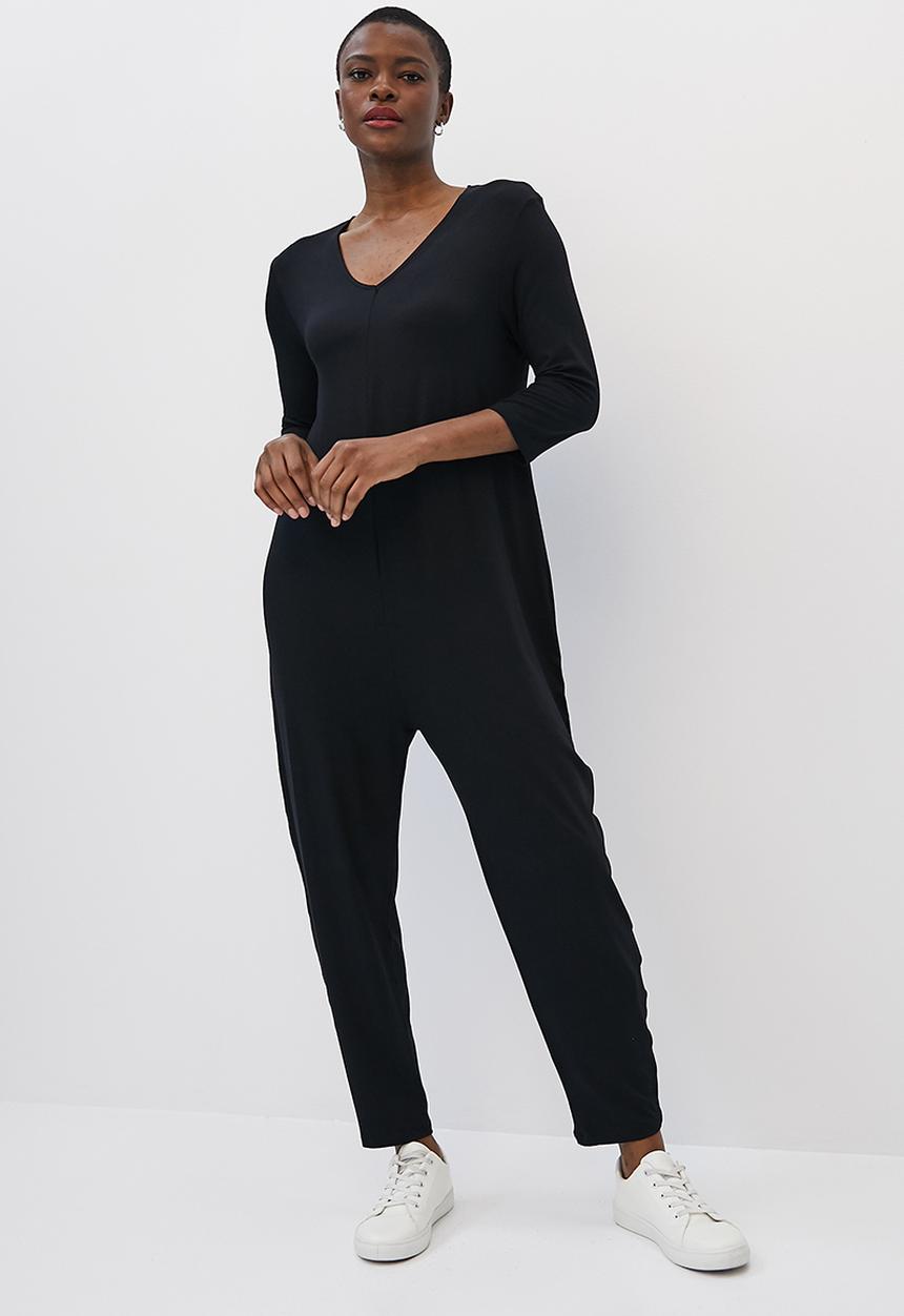 edit - 3/4 Sleeve knit harem jumpsuit - black