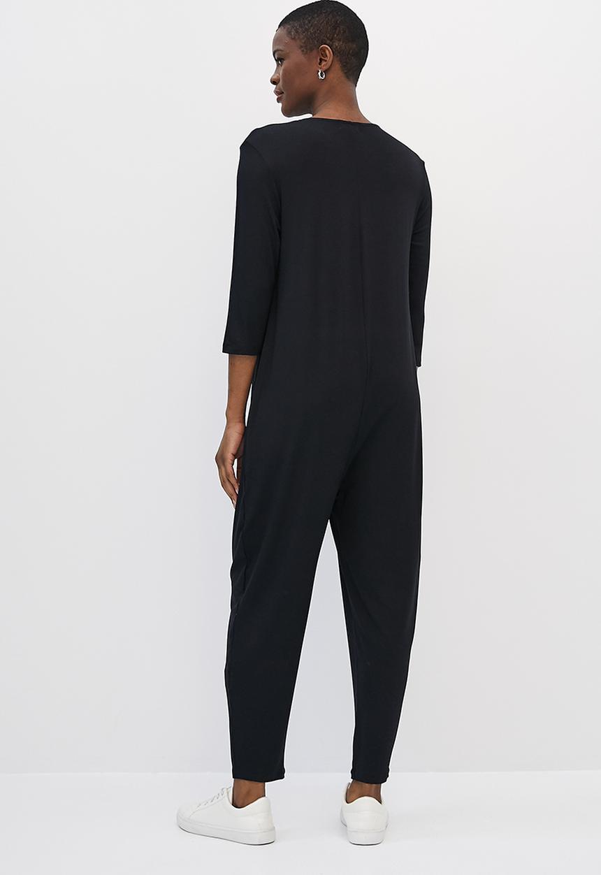 edit - 3/4 Sleeve knit harem jumpsuit - black