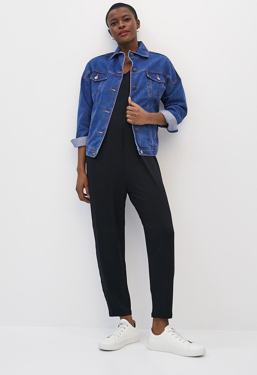 edit - 3/4 Sleeve knit harem jumpsuit - black