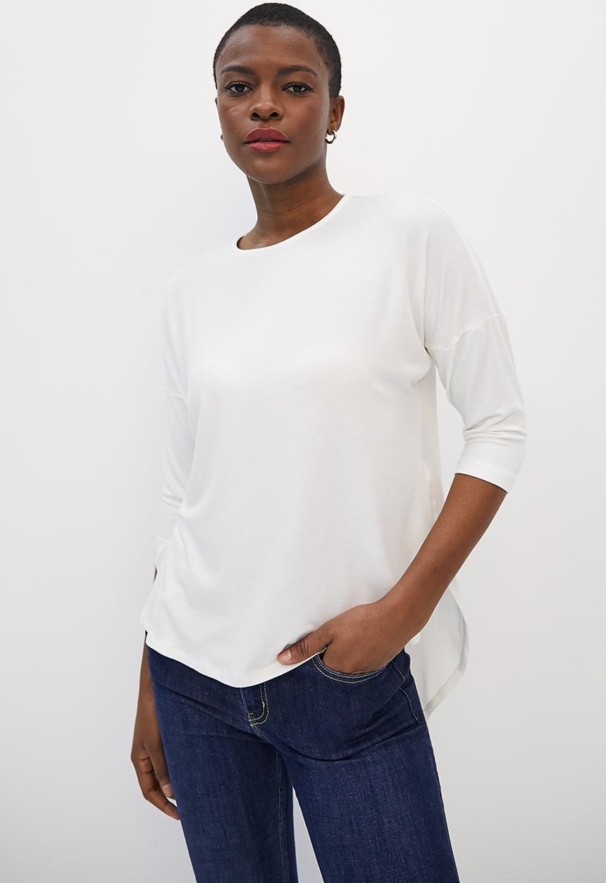edit - Knit woven combo longline tee - milk