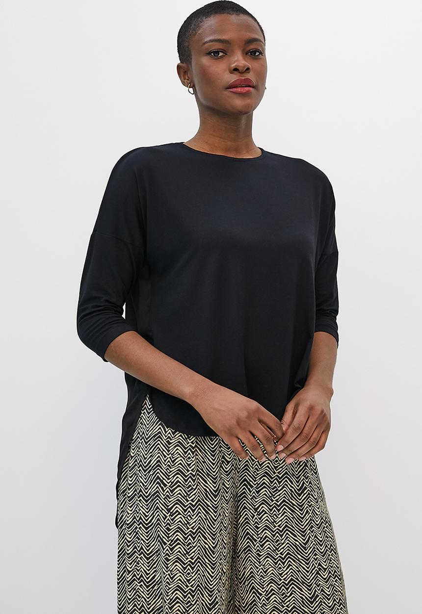 edit - Knit woven combo longline tee - black