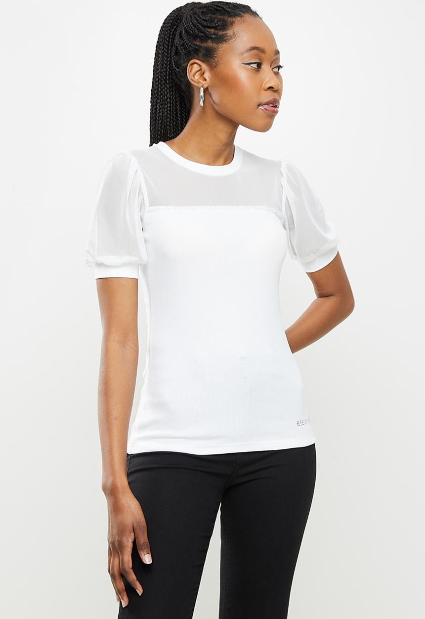 SISSY BOY - Fashion puff sleeve bling logo top - white