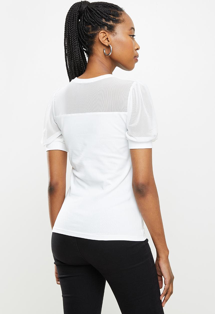 SISSY BOY - Fashion puff sleeve bling logo top - white