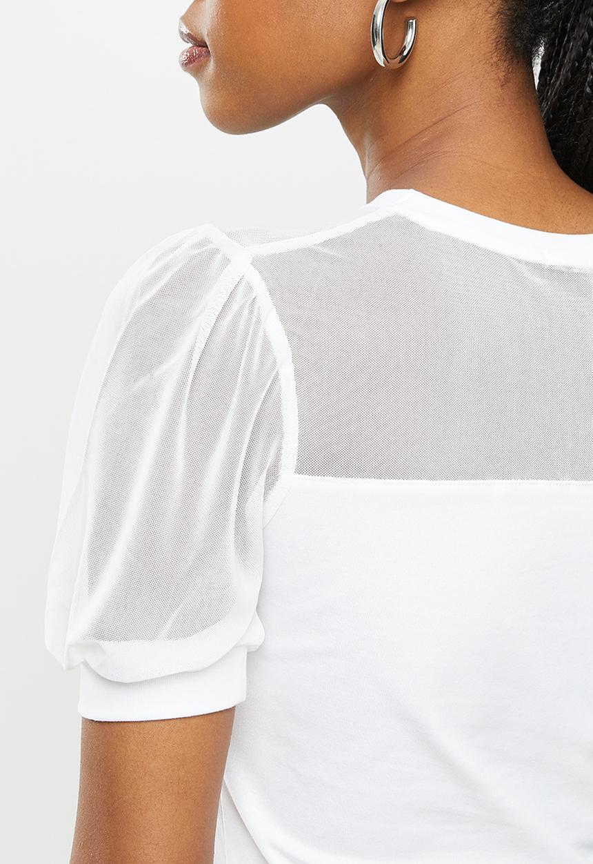 SISSY BOY - Fashion puff sleeve bling logo top - white
