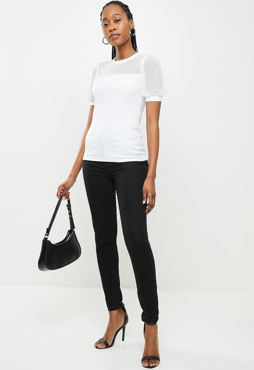 SISSY BOY - Fashion puff sleeve bling logo top - white