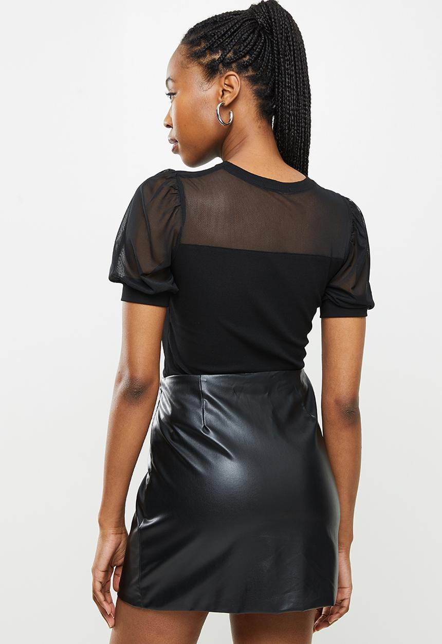 SISSY BOY - Fashion puff sleeve bling logo top - black