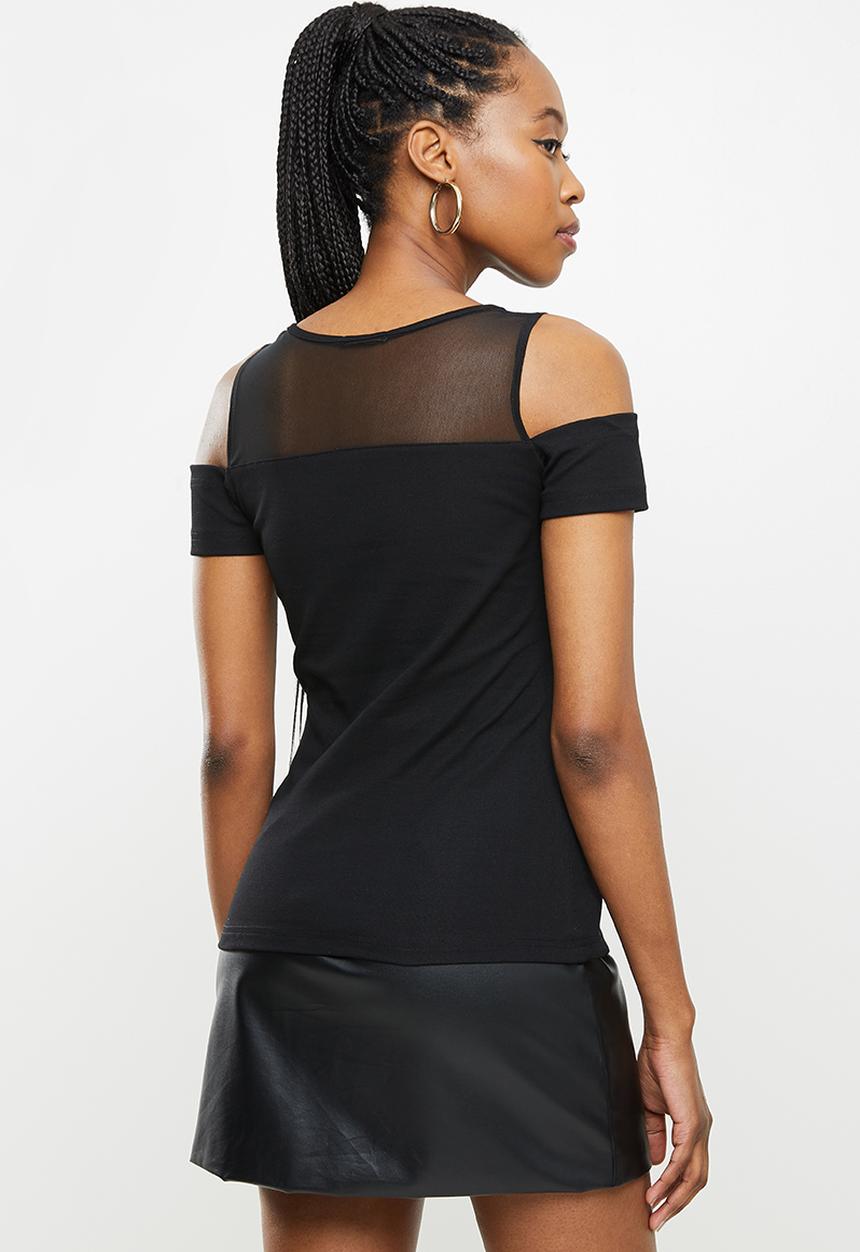 SISSY BOY - Fashion cold shoulder bling logo top - black