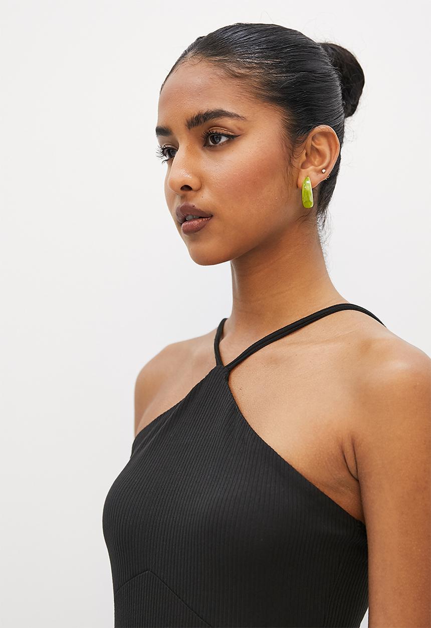VELVET - Halter dressy rib colunm midi dress - black