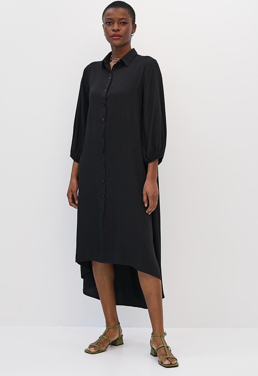 edit - Bellow sleeve a-line shirt dress - black