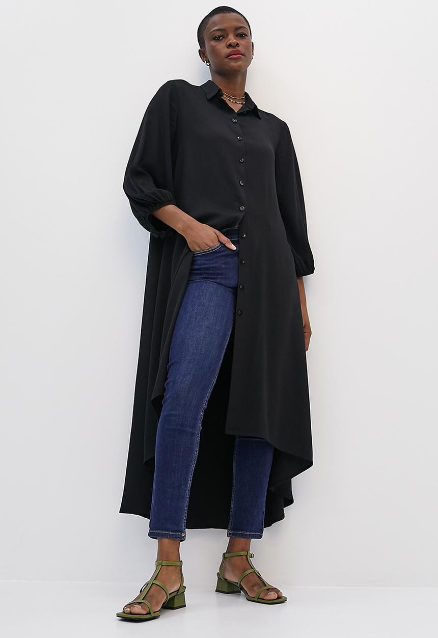 edit - Bellow sleeve a-line shirt dress - black