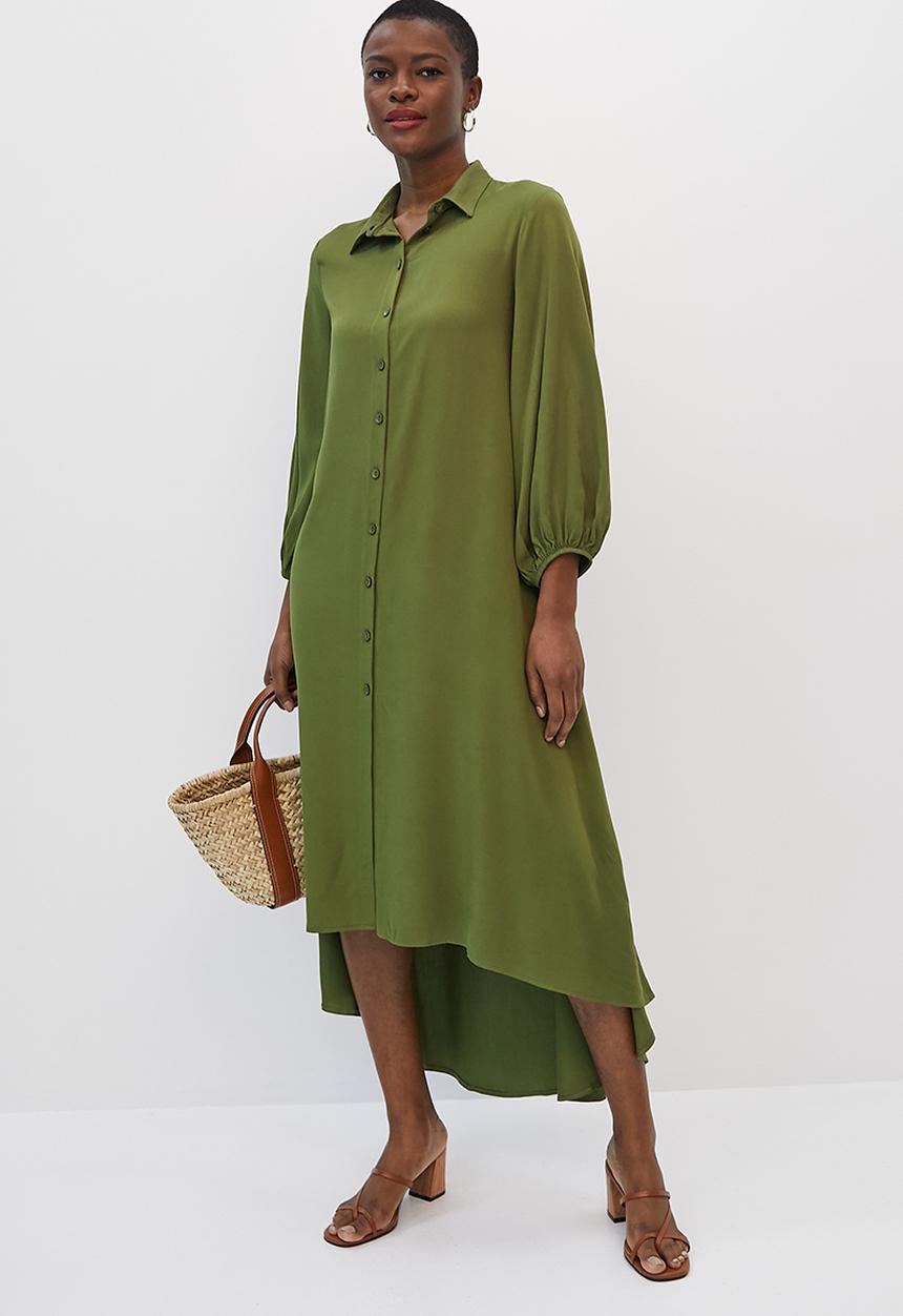 edit - Bellow sleeve a-line shirt dress - khaki