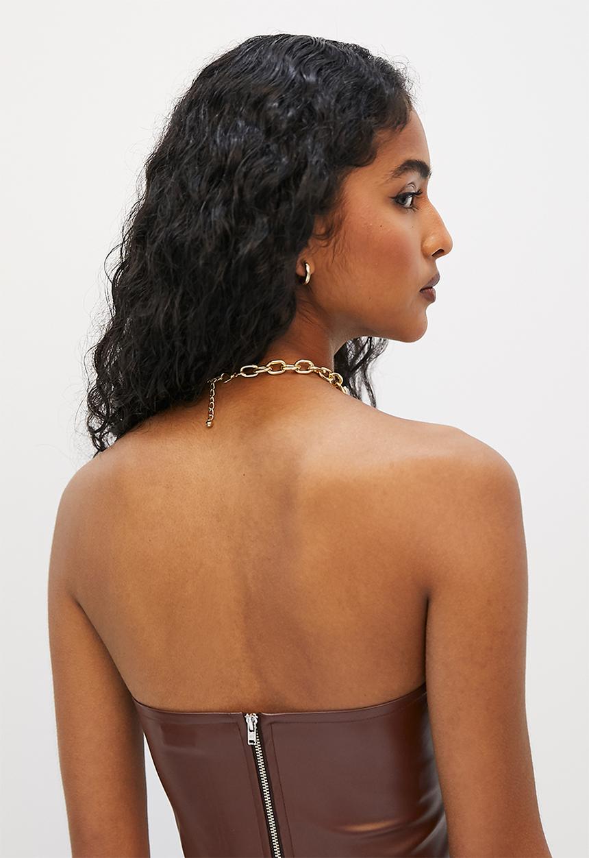 VELVET - Pu corset cropped top - chocolate