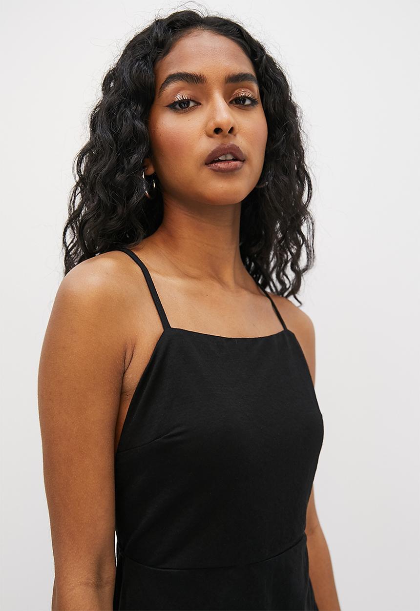 VELVET - Knit strappy open back column dress - black