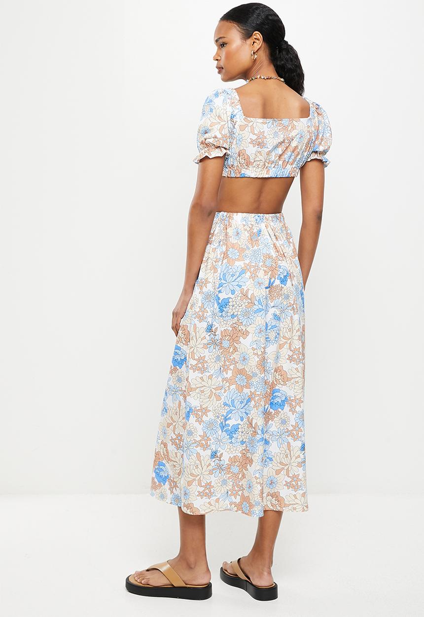 dailyfriday - Puff sleeve top and skirt set - floral