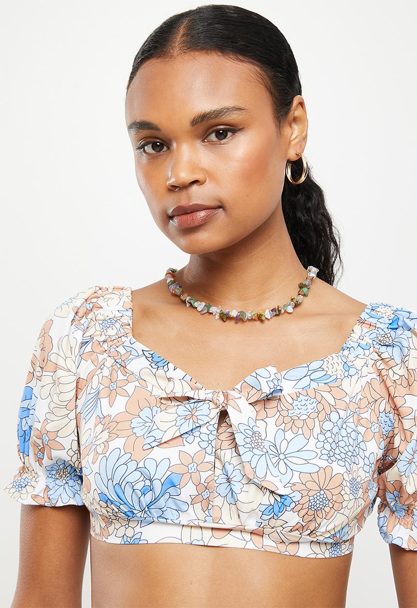 dailyfriday - Puff sleeve top and skirt set - floral