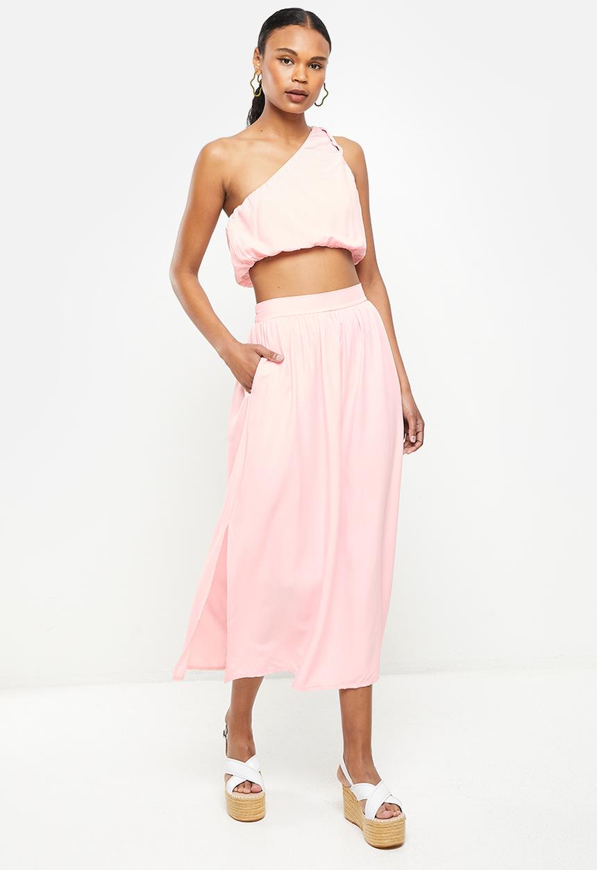 dailyfriday - One shoulder and skirt set - pink