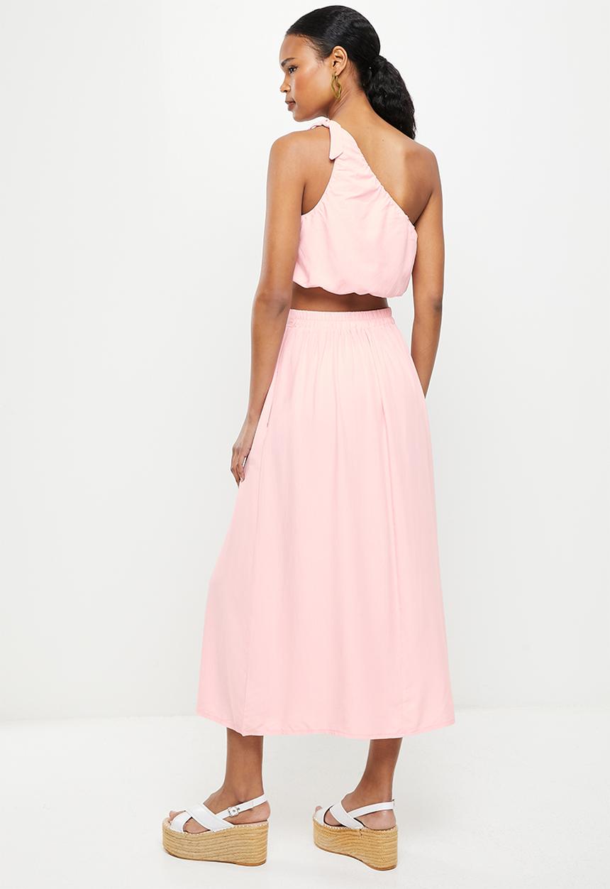 dailyfriday - One shoulder and skirt set - pink