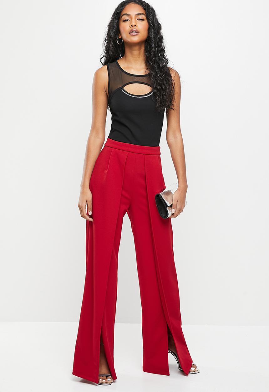 SISSY BOY - High waisted pant with front openings - deep red