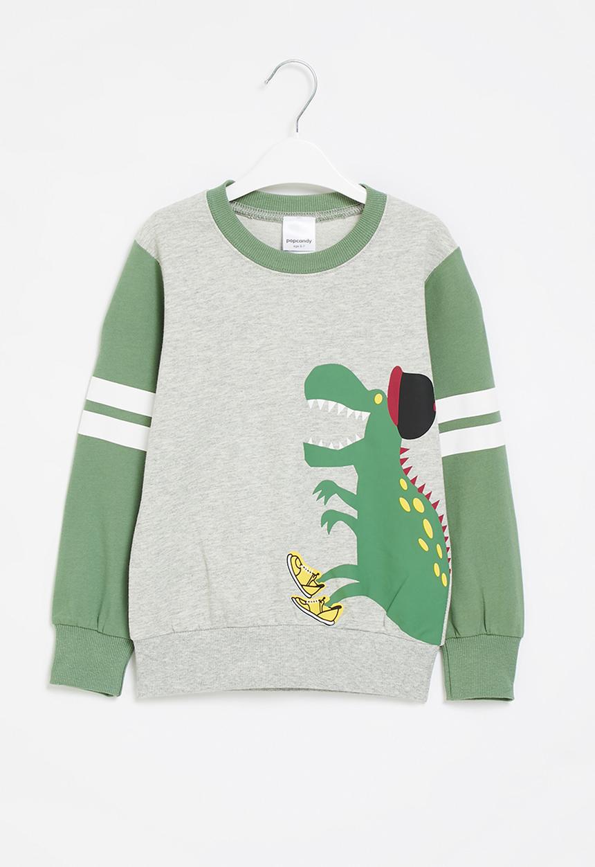 Pop Candy - Boys dino sweatshirt - grey & green