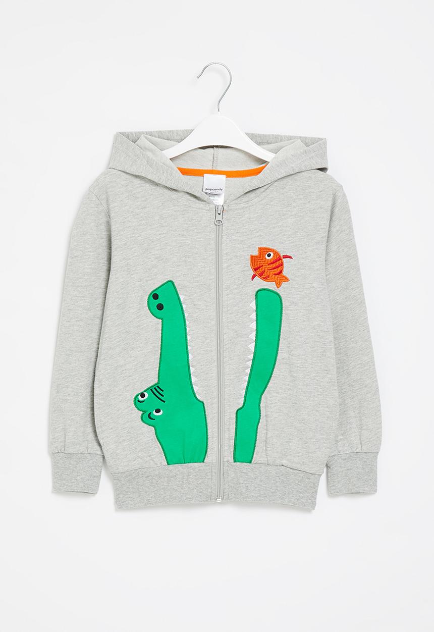Pop Candy - Boys dino zip thru hoodie - grey