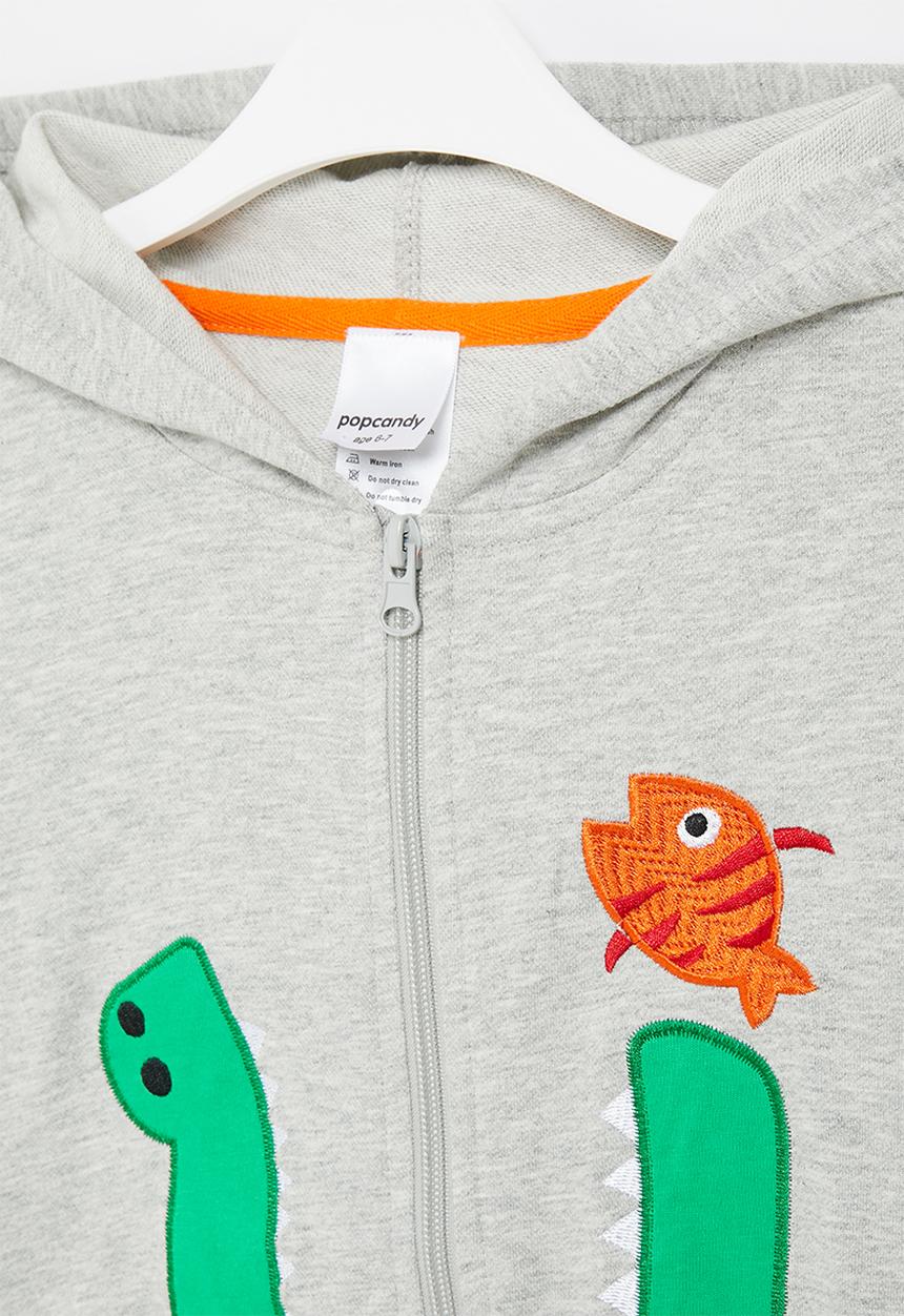 Pop Candy - Boys dino zip thru hoodie - grey
