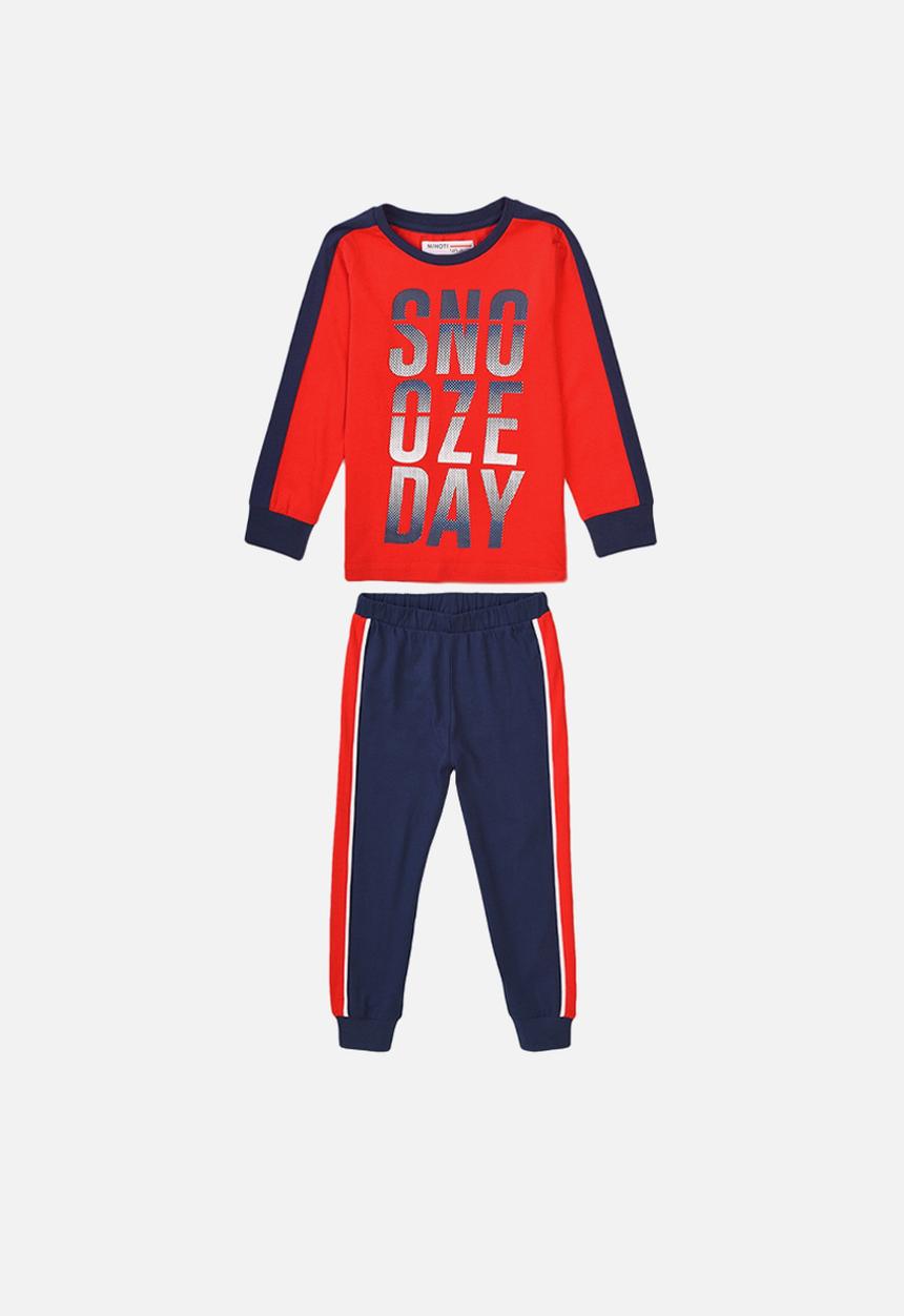 MINOTI - Teen boys 2-piece snooze day long sleeve pyjama set - red & navy